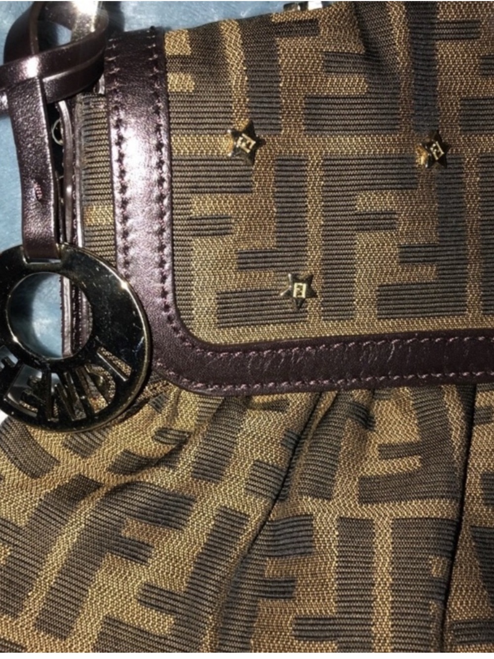 Authentic Fendi Brown Monogram Zucca Canvas Star-Stud Shoulder Bag - Picture 7 of 7